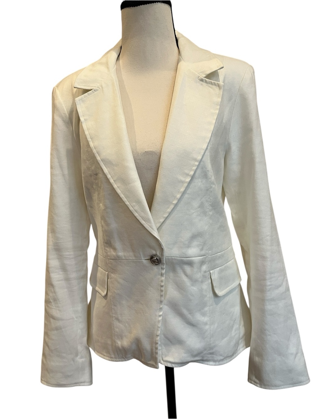 AS by DF Ivory Blazer Jacket Silver Button  Size Small Linen Tailored - Picture 2 of 14